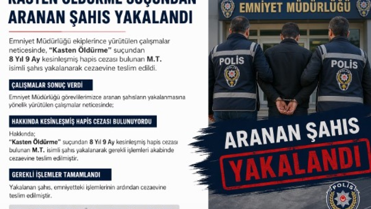 Kasten Öldürme Suçundan Aranan Şahıs Yakalandı